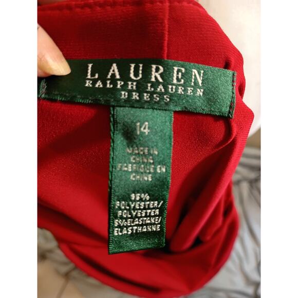 Lauren Ralph Lauren Dress Red Side Ruching Sz 14 Classic Festive - Picture 6 of 7